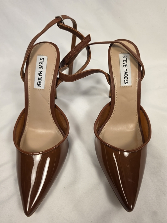 Steve Madden Shoes - Steve Madden Alessi Tan Brown Patent Vinyl Two Piece Pointed Toe Heels Size 7M